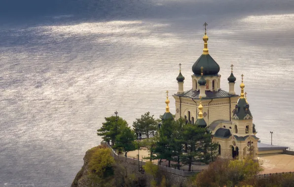 Картинка море, церковь, храм, Россия, Крым, утёс, Чёрное море, Форос