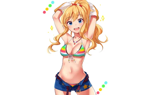 Girl, sexy, cleavage, shorts, long hair, boobs, anime, beautiful