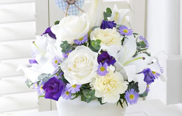 Розы, Roses, Лилии, Эустома, Bouquets, Lilies