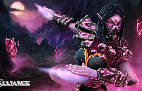 Небо, скалы, маска, Dota 2, Lanaya, Templar Assassin, Ланая