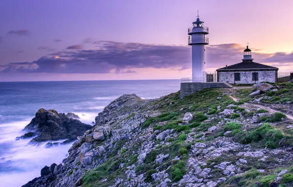 Картинка побережье, маяк, Испания, Galicia