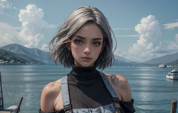 Серые волосы, lake, beautiful eyes, Girl Beauty, прекрасная девушка, girl art