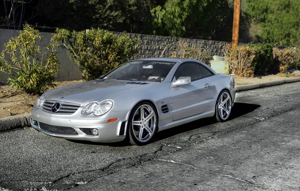 Картинка серебристый, silver, Mercedes, wheels, мерседес, SL65, бенц, frontside