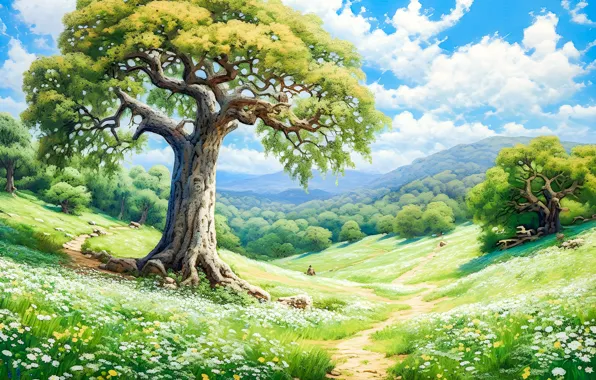 Пейзаж, природа, вид, живопись, цифровая живопись, цифровое искусство, ИИ-арт, нейросеть