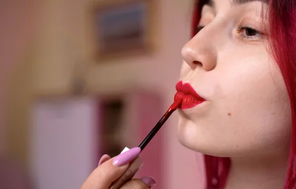 Red, girl, sexy, beautiful, model, hair, cute, lip