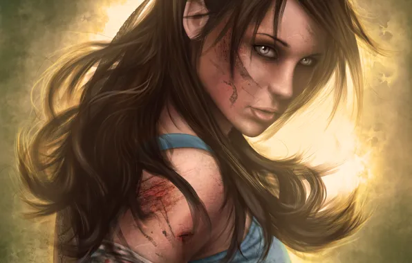 Картинка взгляд, лицо, кровь, волосы, игра, грязь, повязка, Tomb Raider