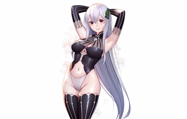 Girl, sexy, wet, cleavage, thighhighs, long hair, boobs, anime