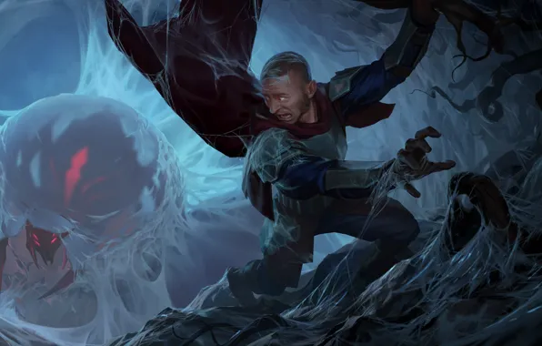 Человек, паутина, паук, Legends of Runeterra, сбежал