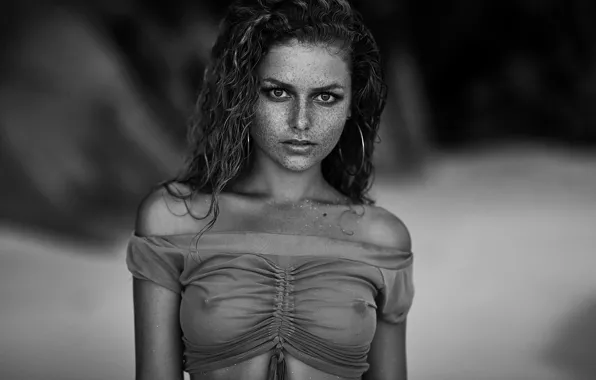 Black & white, girl, sexy, nipples, boobs, eyes, smile, model
