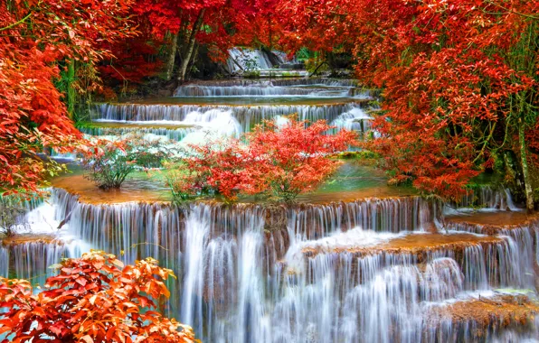Картинка осень, Kanchanaburi Province, природа, фото, водопады, Waterfalls