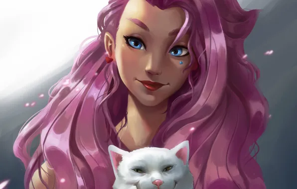 Картинка blue eyes, women, cats, League of Legends, digital art, fan art, anime girls, purple hair