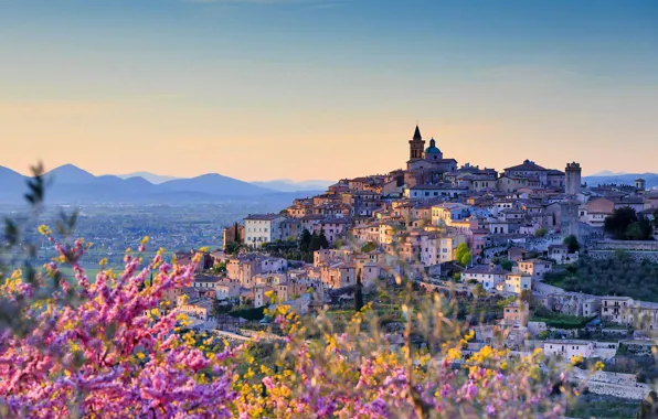 Картинка city, landscape, Italy, flowers, mountains, houses, building, cityscape