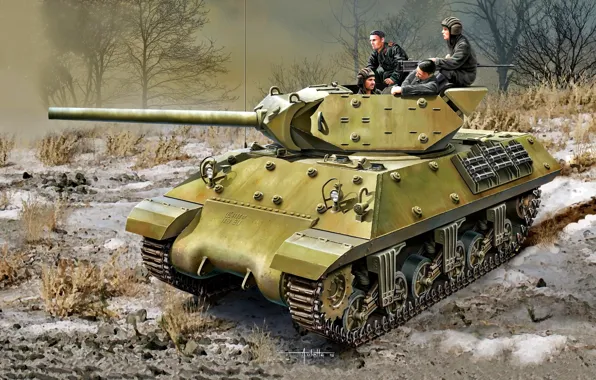 Картинка деревья, сухая трава, истребитель танков, Красная Армия, WWII, Ленд-лиз, М10