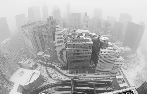 Зима, здания, new-york