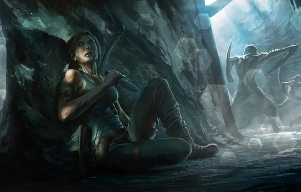 Картинка Tomb Raider, silence, knife, cave, creatures