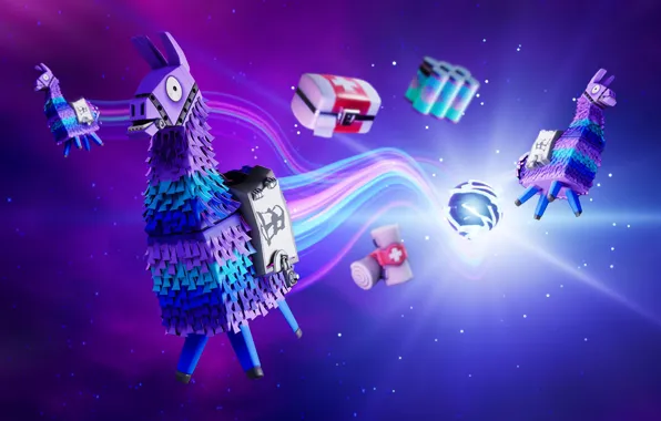 Космос, игра, ламы, Fortnite, аптечки