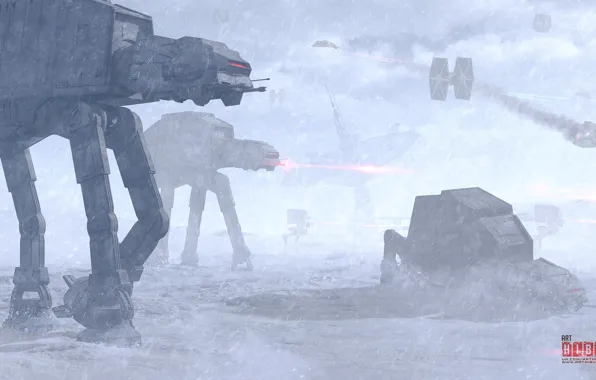 Star wars, battle, at-at, imperial, hibikirus, at-st, tie-fighter, hoth