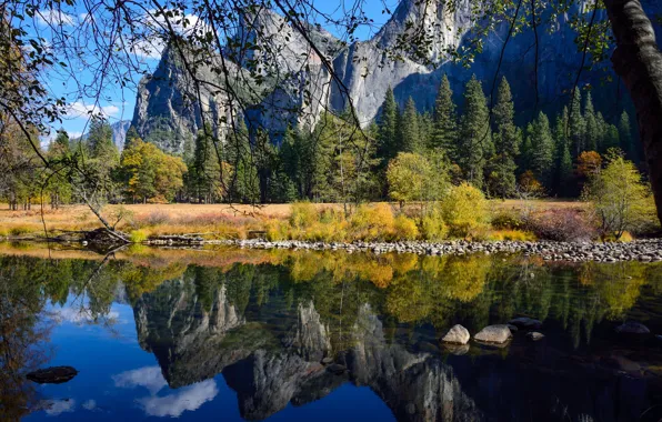 Картинка осень, лес, небо, горы, природа, озеро, парк, отражение