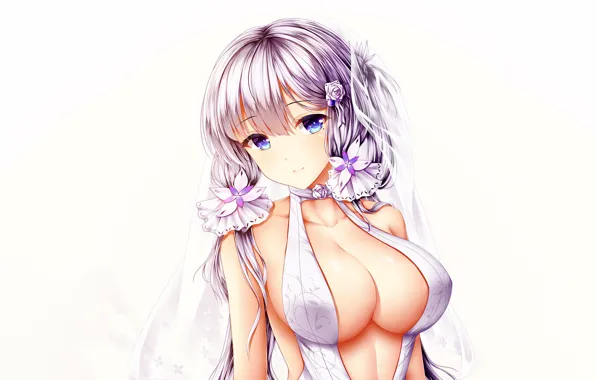 Girl, sexy, cleavage, long hair, dress, boobs, anime, beautiful