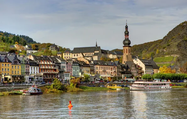 Картинка река, улица, дома, городок, архитектура, германия, Germany, Cochem