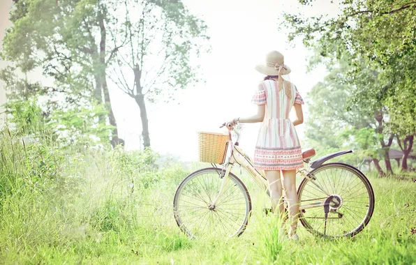 Картинка девушка, свет, велосипед