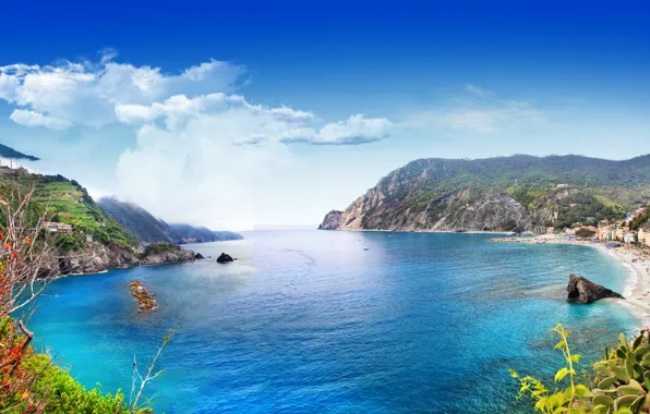 Картинка море, скалы, берег, Италия, landscape, Italy, travel, Monterosso al Mare