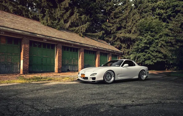 Mazda, Car, Front, White, RX-7, BBS, Wheels, Swap