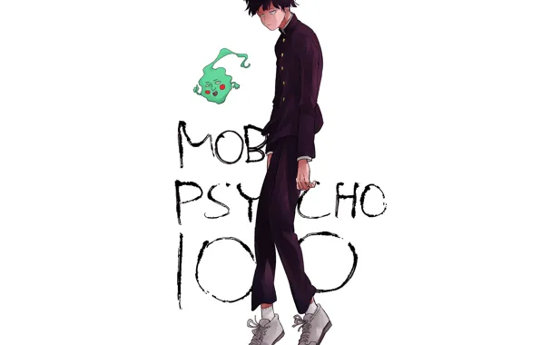 Белый фон, парень, парни, парит, Mob Psycho 100, Кагеяма Шигео, Моб психо 100, Ямачики