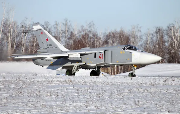 Картинка самолет, бомбардировщик, взлет, Су-24, фронтовой, ВВС России
