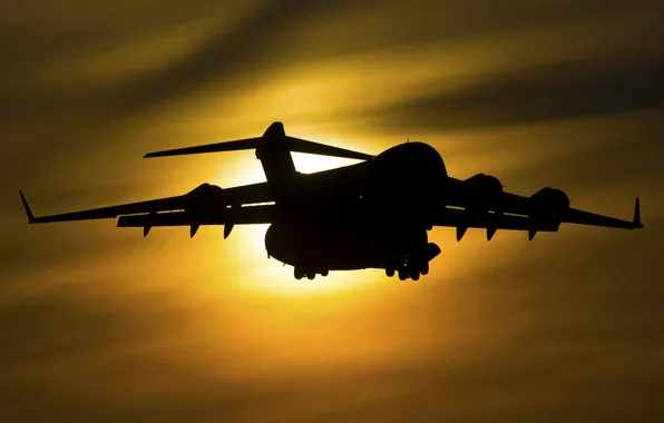 Рассвет, силуэт, Boeing, Globemaster III, C-17A