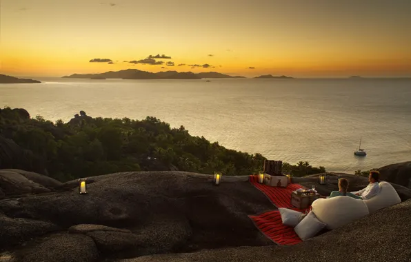 Море, вечер, двое, sunset, cocktail, Six Senses