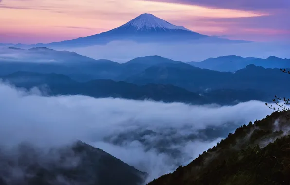 Картинка гора, весна, утро, Япония, Апрель, Фудзияма, стратовулкан, 富士山