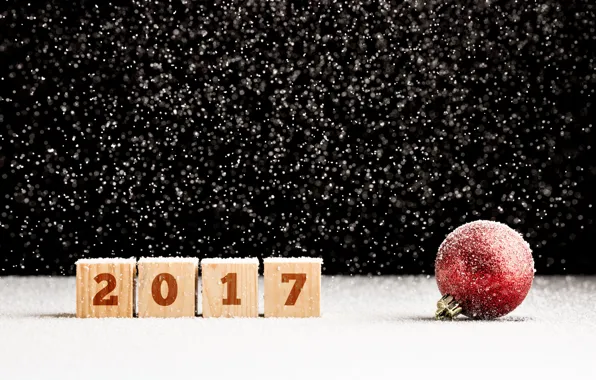 Картинка снег, шар, шарик, Новый Год, new year, happy, snow, bokeh