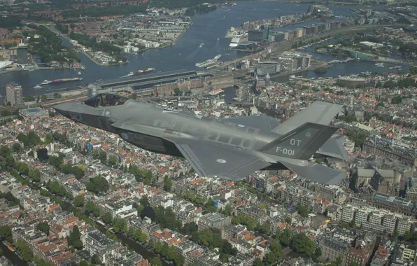 Город, истребитель, полёт, бомбардировщик, Lightning II, F-35