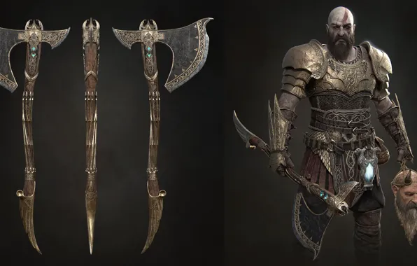 God of war, weapon, kratos, man, blade, viking, spartan, armour
