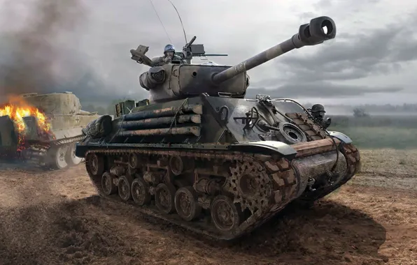 Картинка фильм, Тигр, Ярость, Шерман, M4 Sherman, основной американский средний танк, Fury, немецкий тяжёлый танк