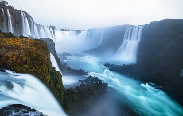 Картинка река, водопады, Бразилия, Водопады Игуасу, Argentina, Аргентина, Brazil, Iguazu Falls