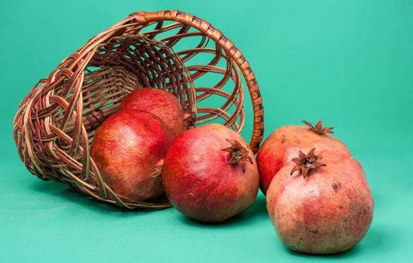 Фон, корзина, фрукты, гранат