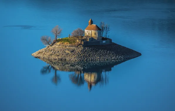 Озеро, Франция, остров, часовня