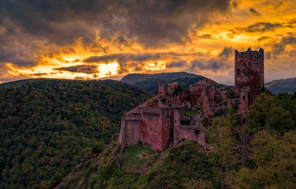 Sunset, France, Saint-Ulrich Castel