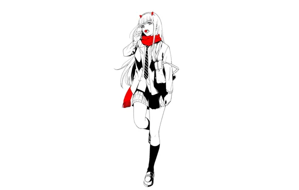 Девушка, минимализм, аниме, арт, конфета, 002, Darling In The Frankxx, Милый во Франксе