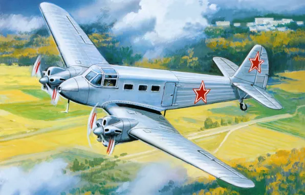 Картинка самолет, арт, ВВС, ОКБ, советский, транспортный, разработан, вариант