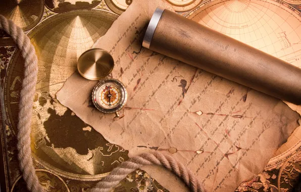 Карта, канат, компас, рукопись