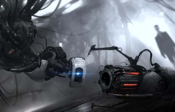 Картинка half-life, G-Man, Portal 2, GLaDOS, гравипушка