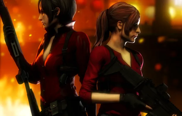 Картинка оружие, девушки, Resident Evil, capcom, Ada Wong, Claire Redfield