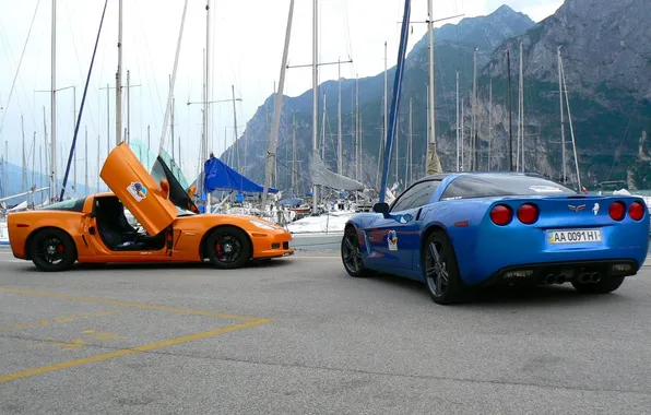 Картинка corvette, chevrolet, blue, orange