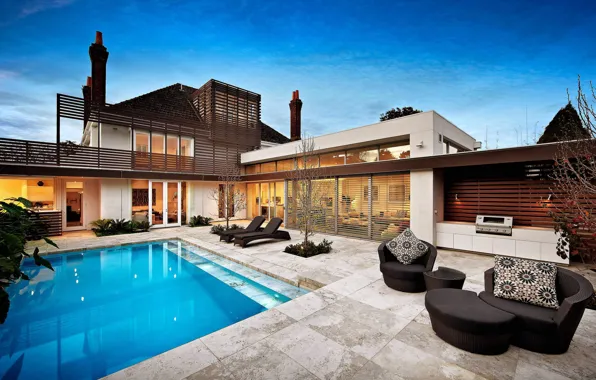 Город, стиль, вилла, бассейн, архитектура, терраса