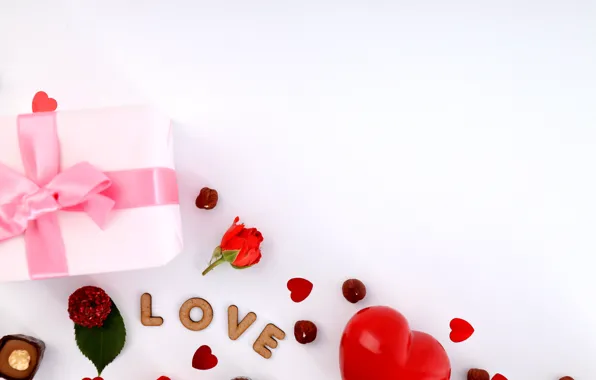 Картинка любовь, романтика, сердце, шоколад, подарки, сердечки, red, love