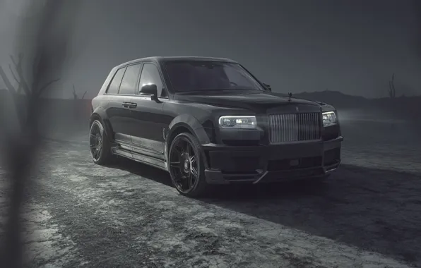 Картинка Rolls Royce, Black, SUV, Brick, Black & White, Cullinan