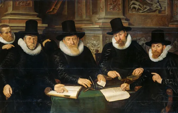 Масло, портрет, картина, 1624, Werner van den Valckert, Четыре регента лепрозория в Амстердаме, Вернер ван …